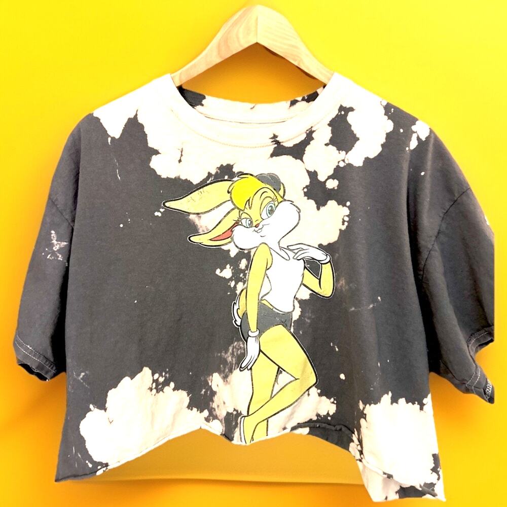 Looney Tunes Lola Bunny Distressed Bleach Crop Tee Womens XL Gray Graphic
